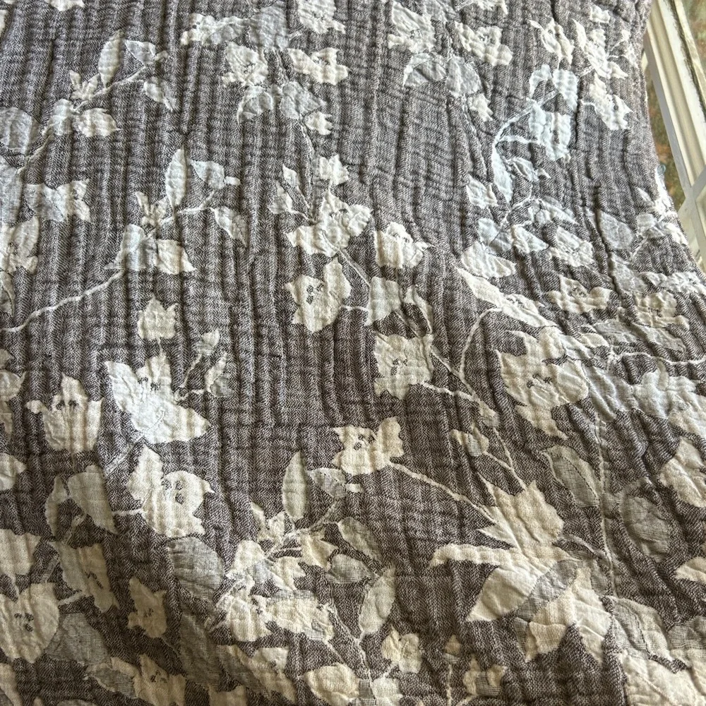 Earth Brown Taupe Floral Quilt Bedspread Dark Taupe Ecru Cream Loom Weave QUEEN